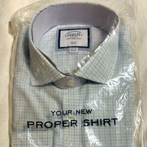 Charles Tyrwhitt Lemon non-iron poplin check cutaway slim fit shirt